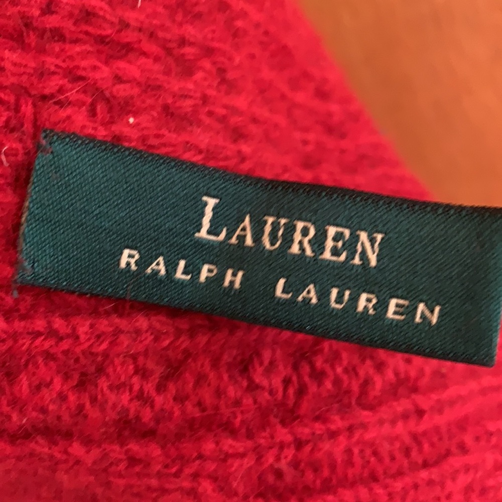 Lauren Ralph Lauren red angora lambswool cable knit scarf women 62” x 9” EUC - Picture 3 of 6